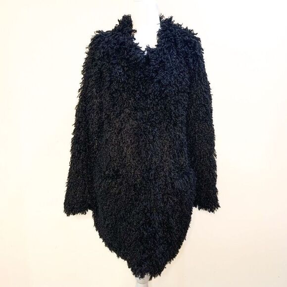 Smythe 'Mongolian' Faux Fur Shaggy Black Mid Length Coat Medium - Picture 2 of 12